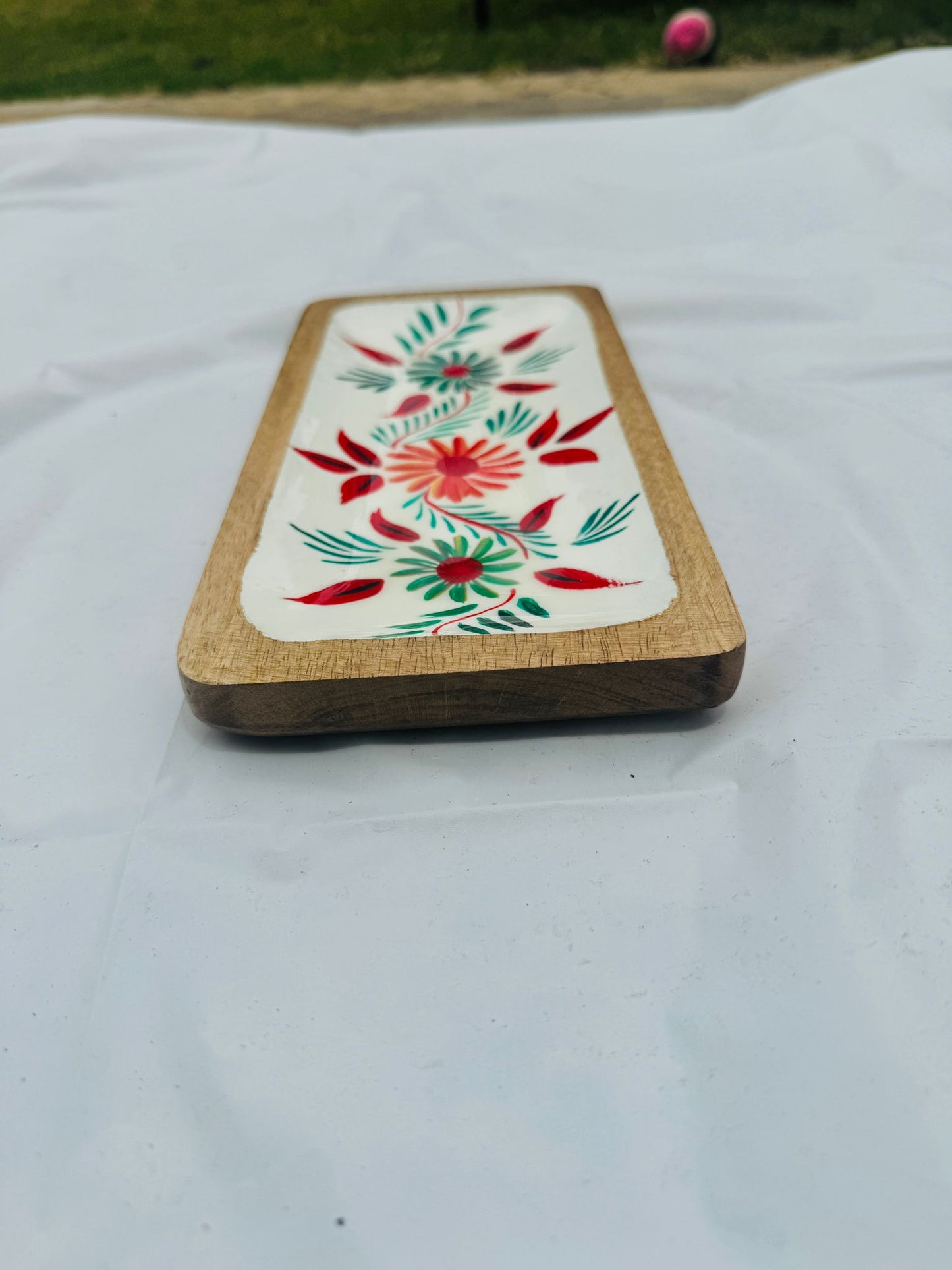 Hand-Painted Floral Wooden Tray