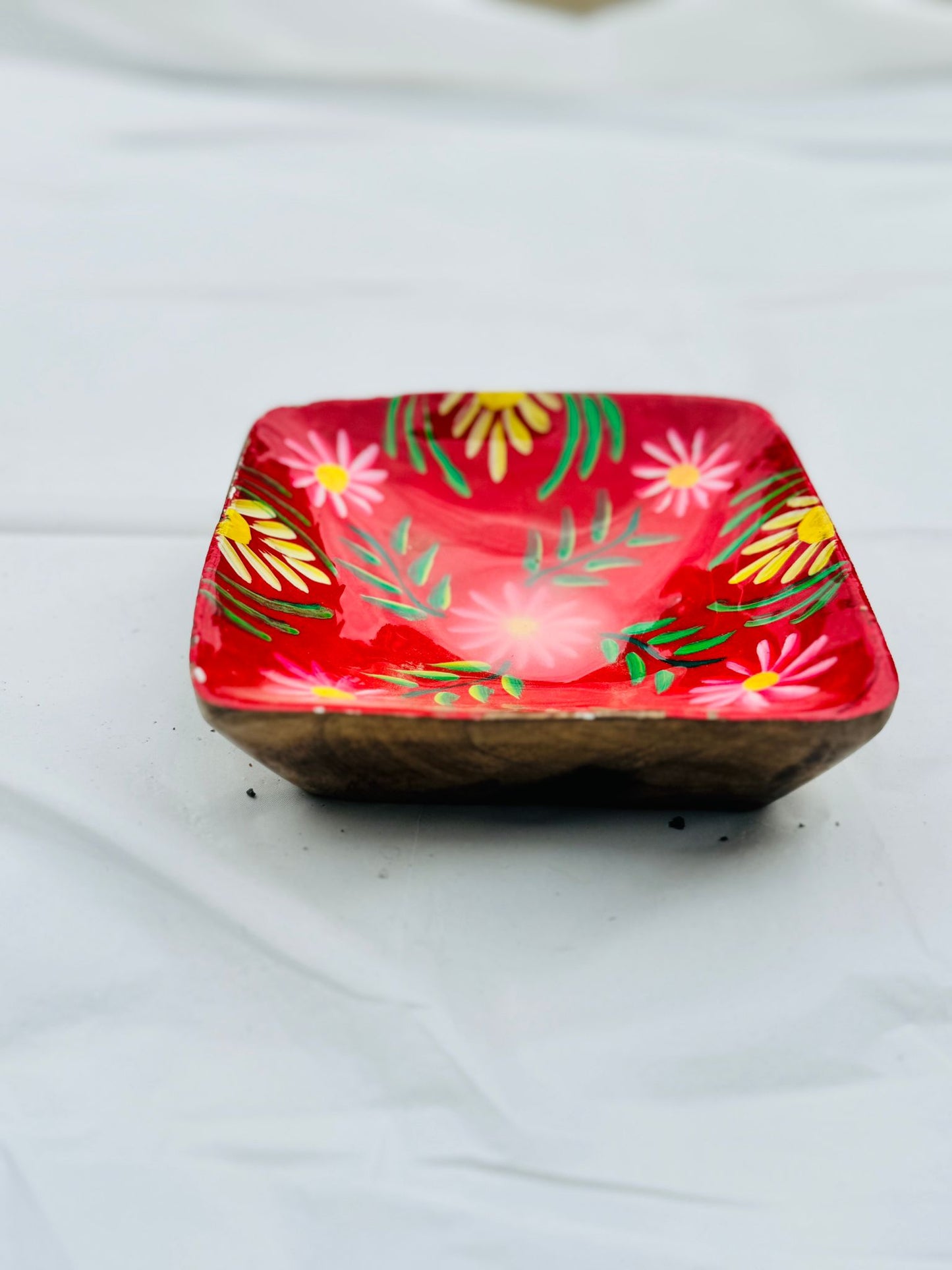 Hand-Painted Floral Square Tray