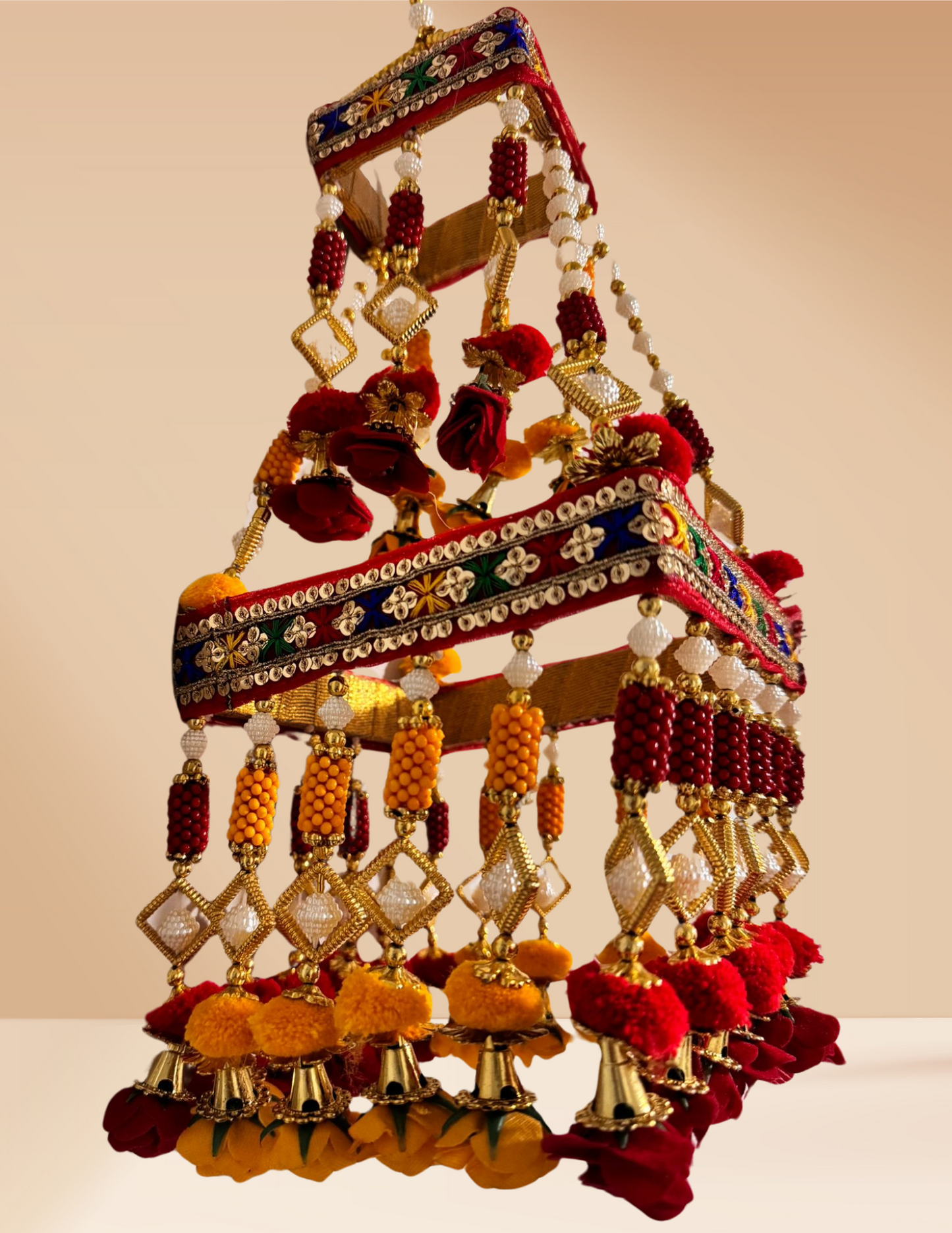 Square Hanging Jhoomar | Red Hanging Jhoomar | Decorvana