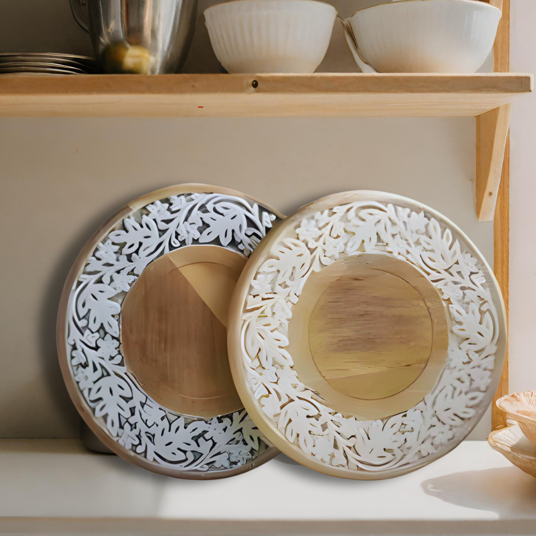 Wooden Floral Plates | Gala Wooden Plates | Decorvana
