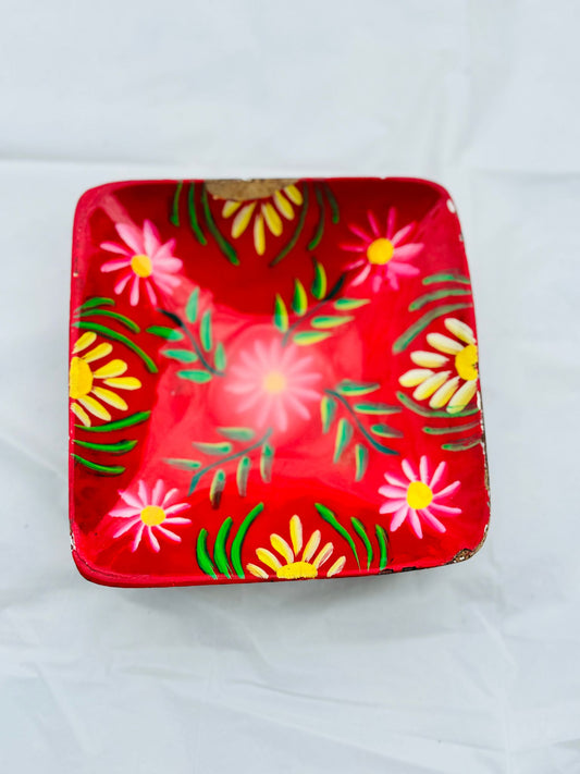 Hand-Painted Floral Square Tray