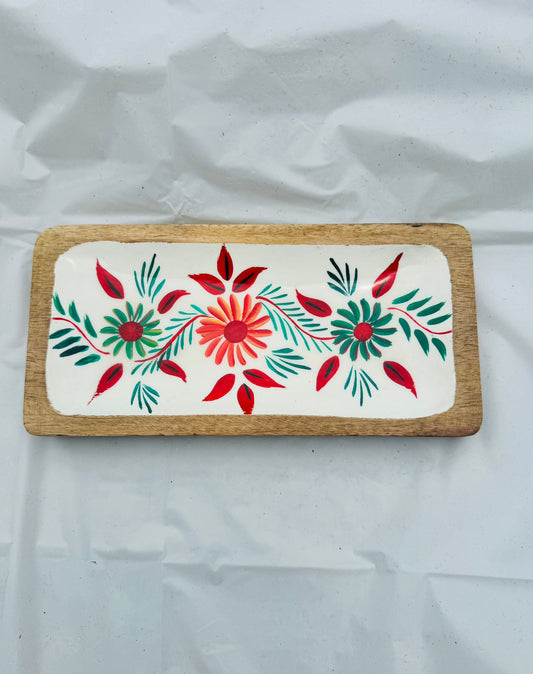 Hand-Painted Floral Wooden Tray