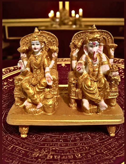 5-Inch Golden Laxmi Ganesh Statue For Spiritual Abundance